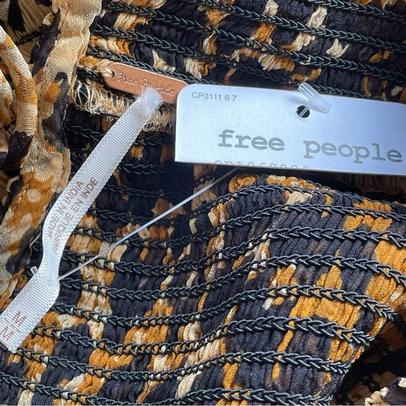 Free People Leo combo leopard print long sleeve sheer blouse size M NWOT - Picture 11 of 15